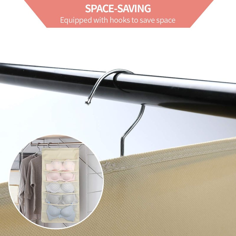 Bseash Enlarged Closet Hanging Bra Organizer with Rotating Metal Hanger, Dual Sided Wall Shelf Wardrobe Mesh Pockets Hanging Storage Bag for Bra Socks Underwear Underpants - Image 5